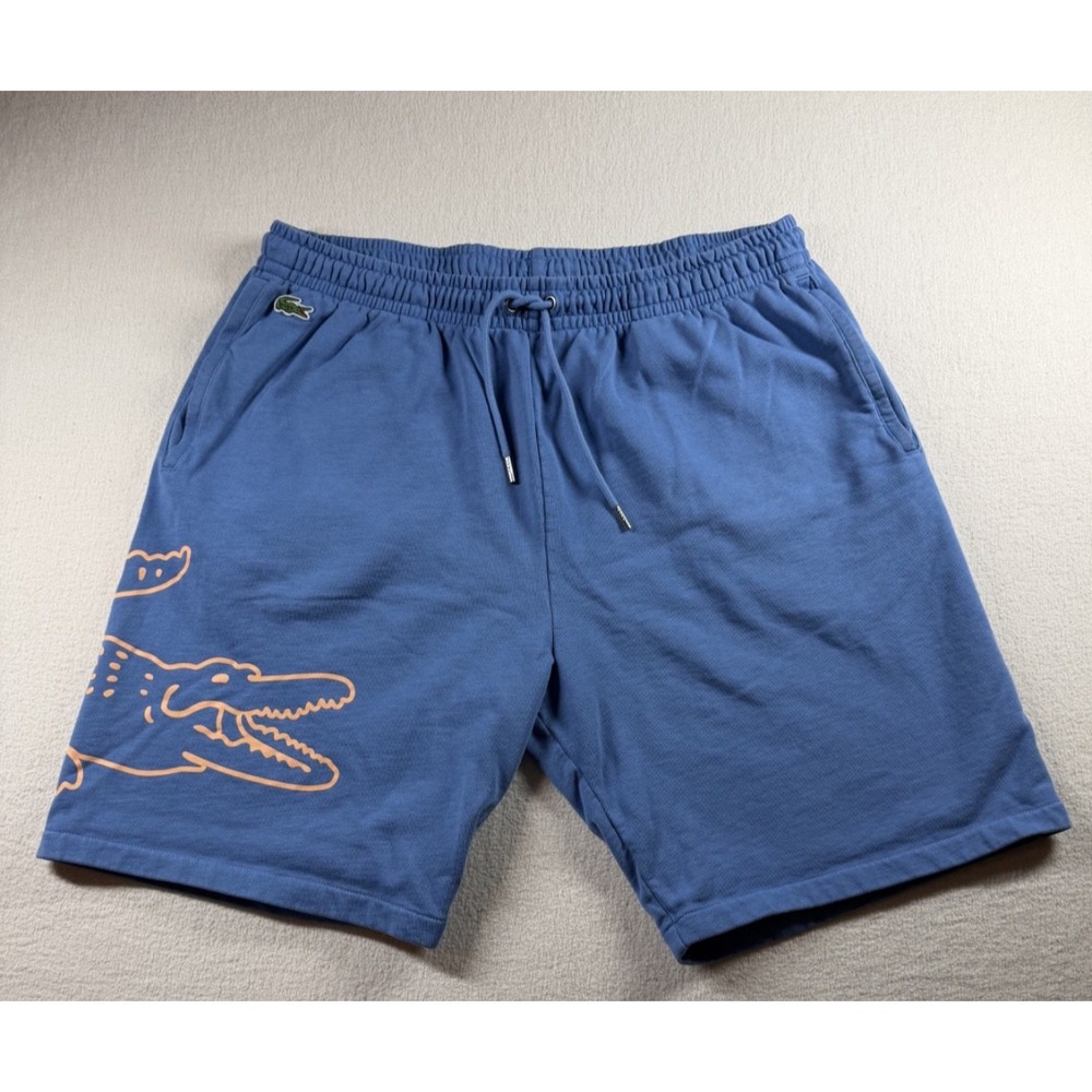 Lacoste Blue Sweat Shorts Men's XL Orange Crocodile Graphic GH3842